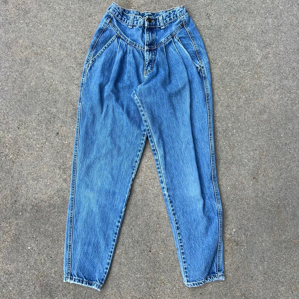 Vintage 80s Zena High Rise Pleated V Yoke Bareback Mom Jeans 26" Waist